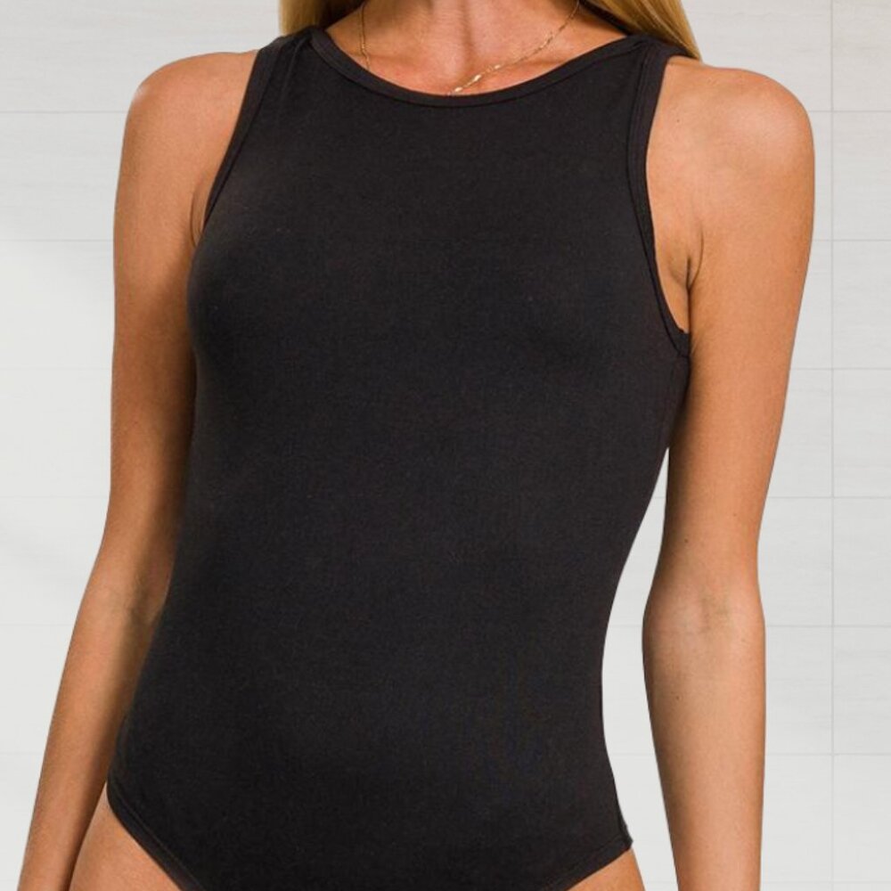 The Nova Black Sleeveless Bodysuit – High Neck